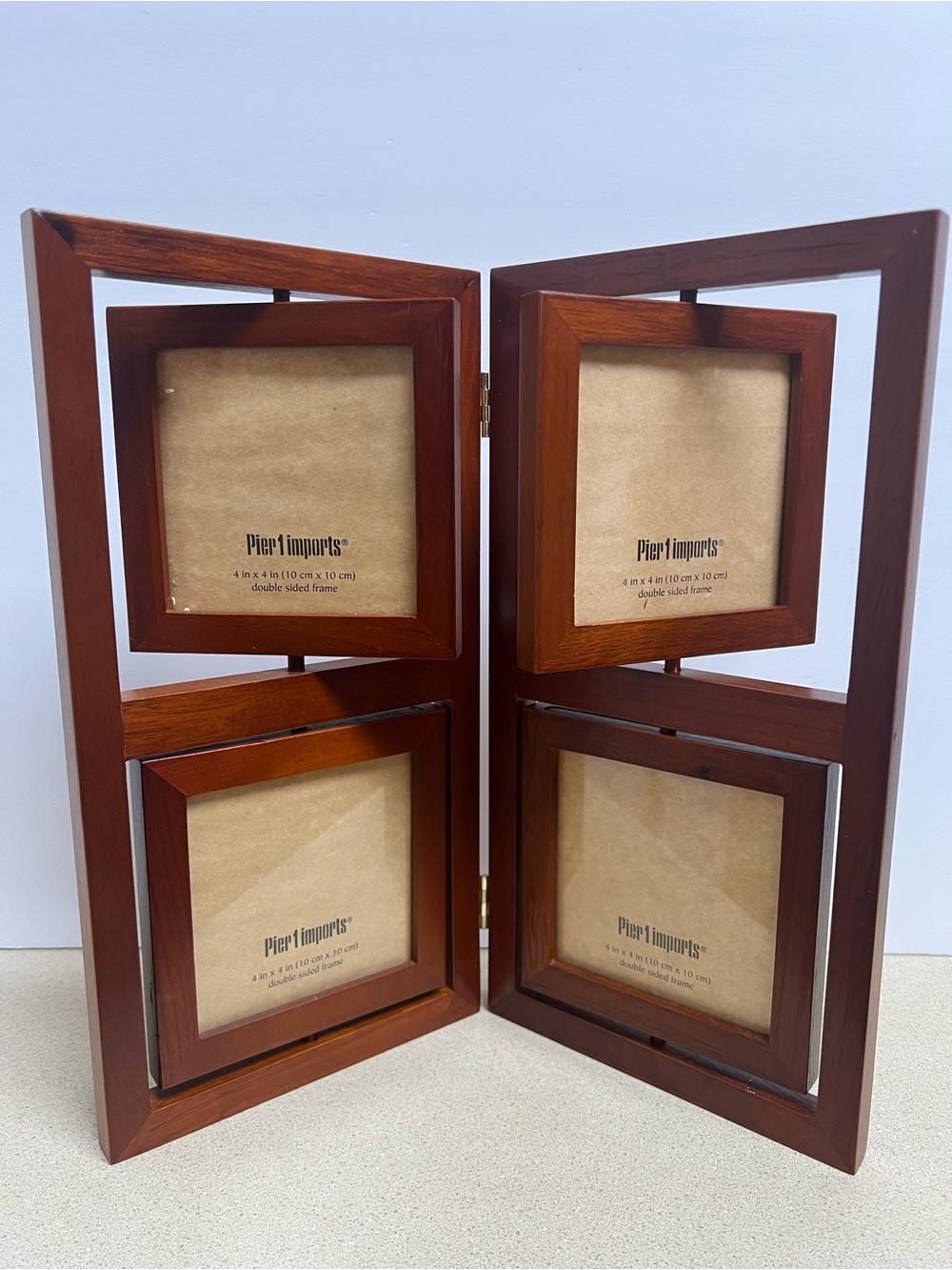 Pier 1 Wooden Folding Four-Photo Frame Panel - Cherry Brown